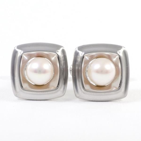 Sleek Silver Square Men's Cuffs with Pearl