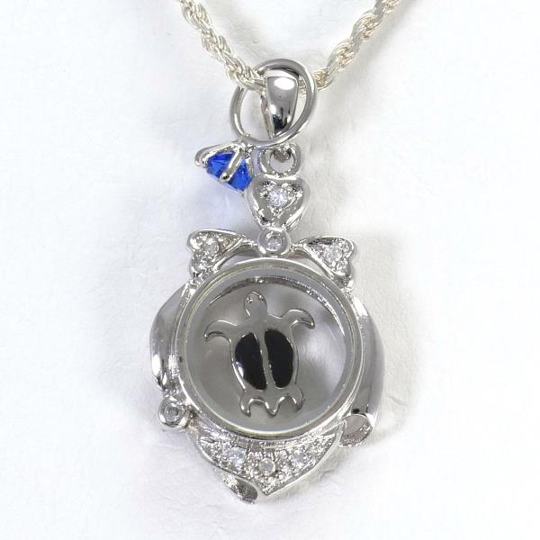 Silver Necklace with Cubic Zirconia and Enamel, Weight Approx. 7.2g, Length Approx. 40cm - Preowned