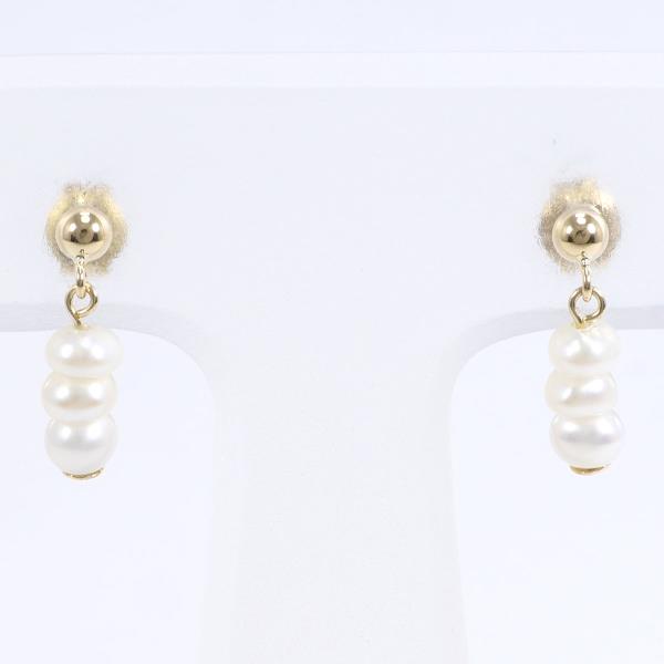 Ladies' K18 Yellow Gold Pearl Earrings, 18K Yellow Gold & Pearl Material