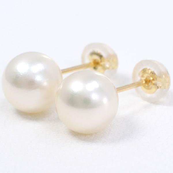 K18 18k Yellow Gold Pearl Earrings - Approximate Weight 1.2g, Gold Ladies' Jewelry