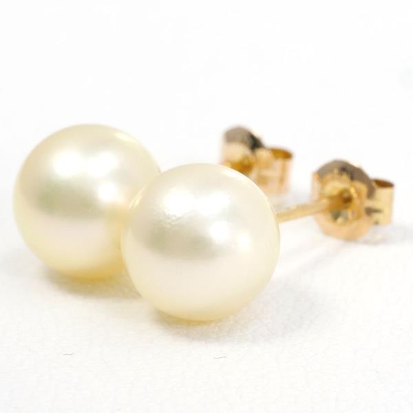 [LuxUness]  Ladies Pearl Earrings in K18 Yellow Gold, Weight Approx 1.2g - Preowned in Excellent condition