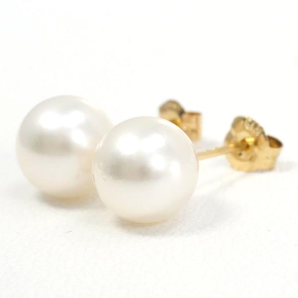 K18 Yellow Gold Pearl Earrings, White, Ladies, Used