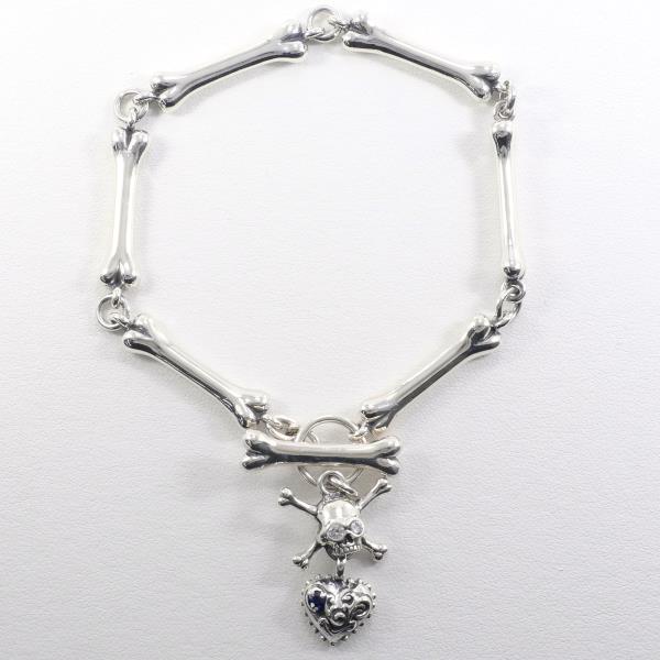Men's Skull & Heart Silver Bracelet with Sapphire & Cubic Zirconia