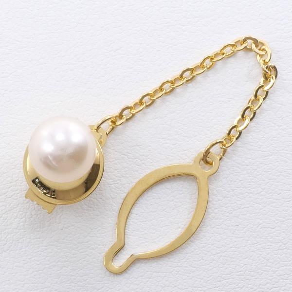 K18 18k YG Yellow Gold Alloy Pearl Brooch for Women - Used