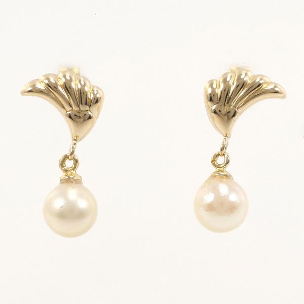 Ladies' Feathered K18 Yellow Gold & Pearl Earring