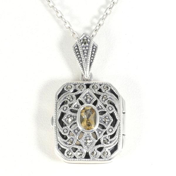 Ladies' Vintage-Look Locket Necklace, 40cm Chain, Sterling Silver 925 with Rhinestones & Natural Stones