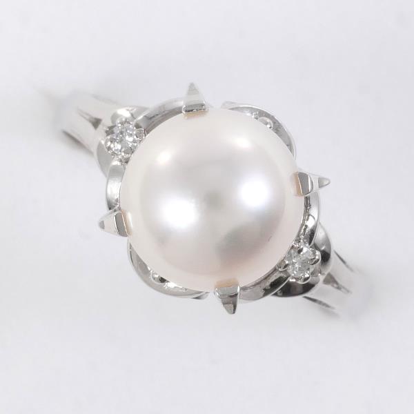 "PT900 Platinum, Pearl & Diamond 0.02ct Ring, 8.5 size, approx weight 4.6g, Women's Jewelry"