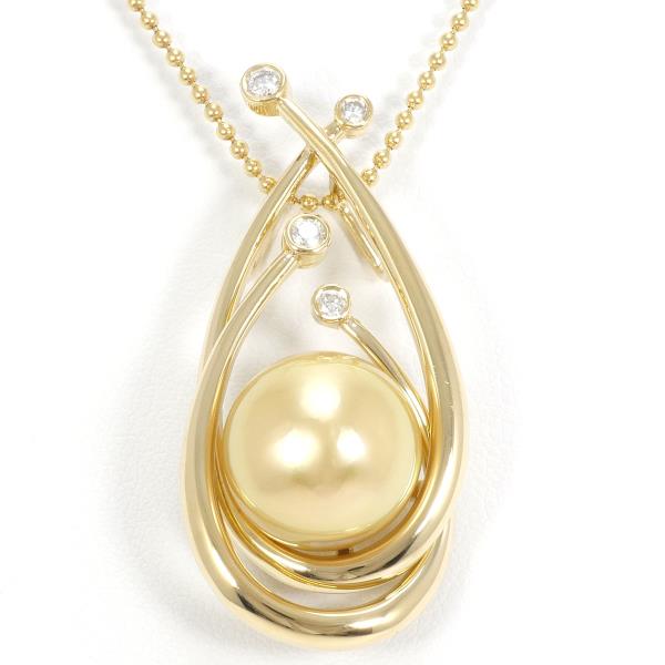 Lovely K18 Yellow Gold Necklace Decored with Diamond and Pearl - 0.15ct Diamond, White Pearl, Total Weight
