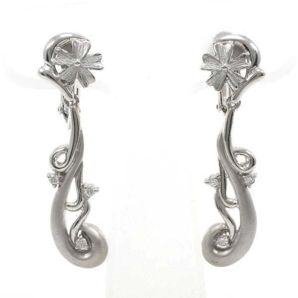 Platinum (PT900) Earrings with 0.04 Carat Diamonds (2 in Total), Weighing 10.1g - Women's Jewelry
