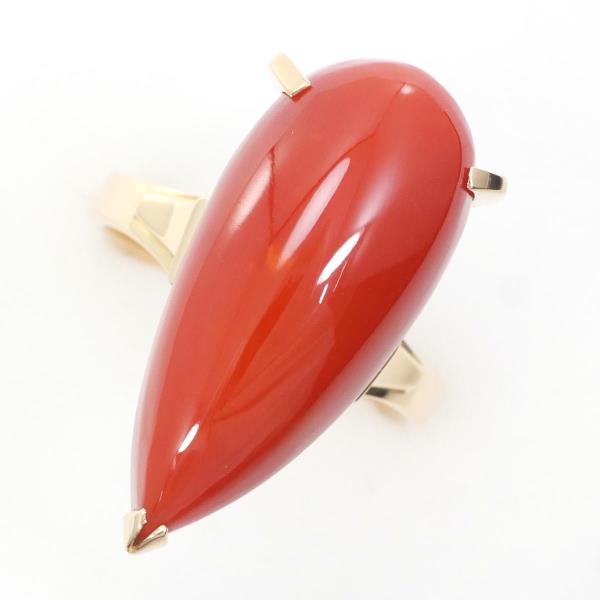 K18 18k Yellow Gold Coral Ring - Size 11, 9.1gm Total Weight, Ladies' Gold Jewelry