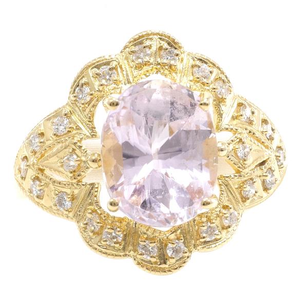 K18 18K Yellow Gold Ring with 3.21ct Kunzite & 0.24ct Diamond, Size 12, Weight Approx 5.6g, Ladies 【Used】
