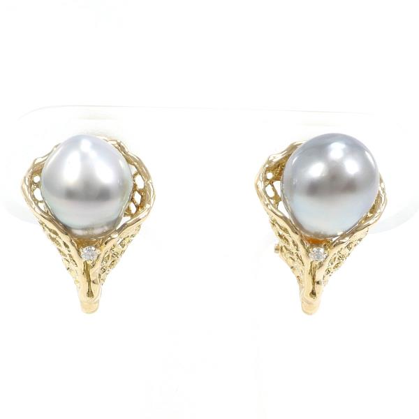 K18 Yellow Gold Earrings with Pearls & Diamonds, Gold, for Women, Pre-Owned