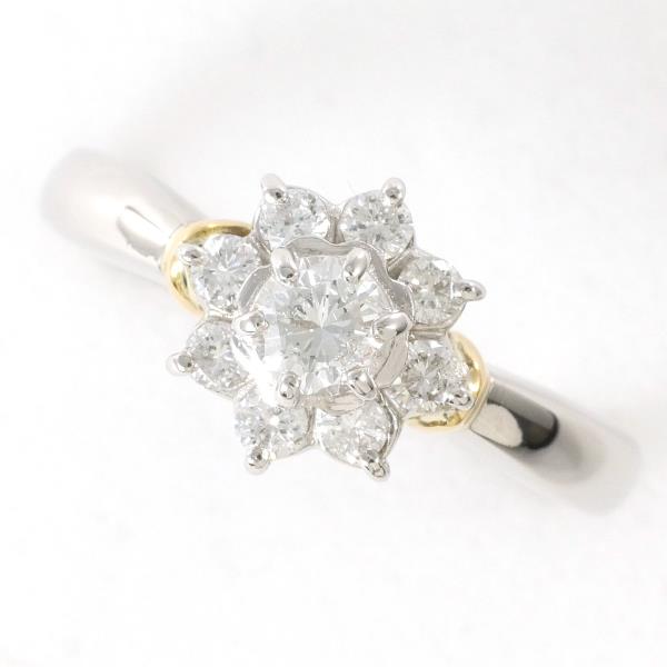 Platinum PT900/K18 18K Yellow Gold Ring with 0.50ct Diamond, Size 12, Weight Approx 3.9g, Ladies 【Used】