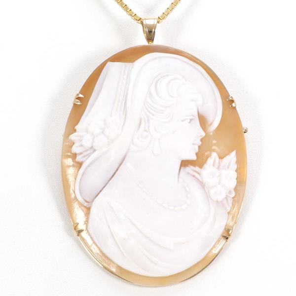 Chic 18K Yellow Gold Necklace/Brooch with Shell Cameo, Weight Approximately 15.4g, Length Approximately 49cm - Ladies' Jewelry
