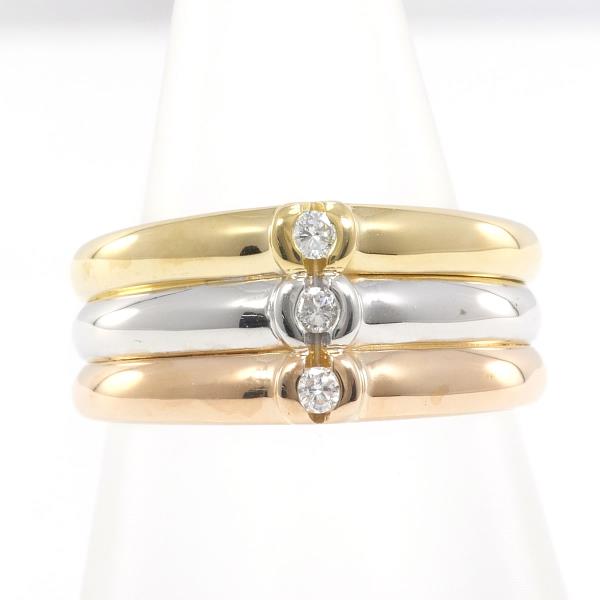K18 18K Yellow/White/Pink Gold Diamond Ring, Size 13, Weight Approx 5.6g, Ladies 【Used】