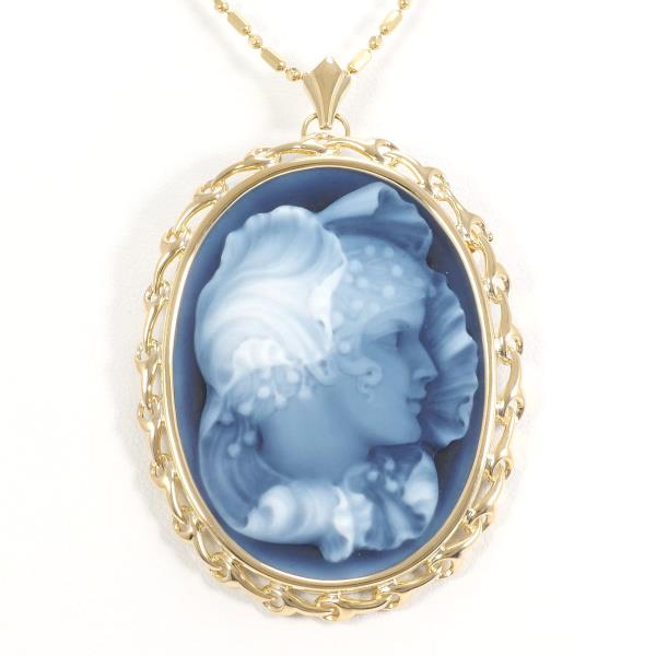 K18 Yellow Gold Necklace and Brooch with Natural Chalcedony Cameo, Total Weight Approx. 19.3g