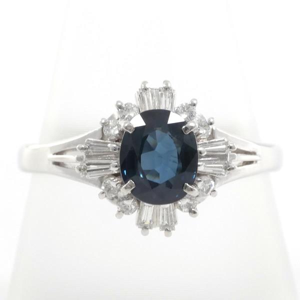Ladies' Platinum PT900 Ring Size 18 with Sapphire, Diamond, Weighing Approximately 6.0g