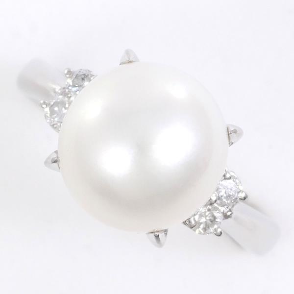 Ladies' Platinum PT900 Ring Size 16 with Pearl (Approximately 11mm), Diamond 0.16ct, Weighing Approximately 8.0g