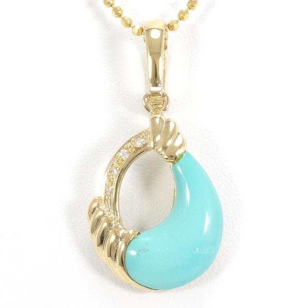 K18 Yellow Gold Necklace for Women, Approximately 42cm, Featuring Turquoise and Diamond Stones