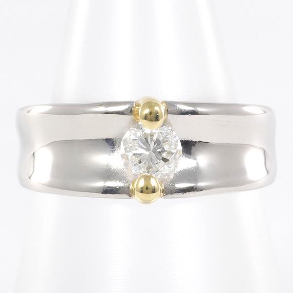 PT900 Platinum & K18 Yellow Gold Ring Size 9 with Certificate, Diamond 0.379 SI2, Total Weight Approximately 7.3g – Preowned Ladies' Silver Ring with Diamonds