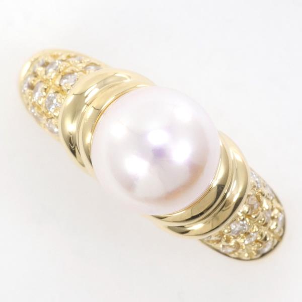 Ladies' K18 Yellow Gold Ring Size 11.5 with Pearl (Approximately 8mm), Diamond 0.20ct, Weighing Approximately 5.0g