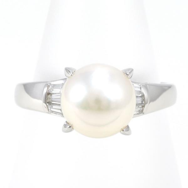 PT850 Platinum Ring with Pearl approx 8mm & Diamond 0.16ct, Ring size 11, Total Weight approx 5.5g, Women's Silver
