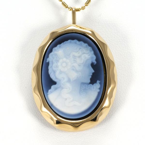 Ladies' K18 Yellow Gold Necklace with Stone Cameo Brooch Weighing Approximately 8.9g, Length 40cm
