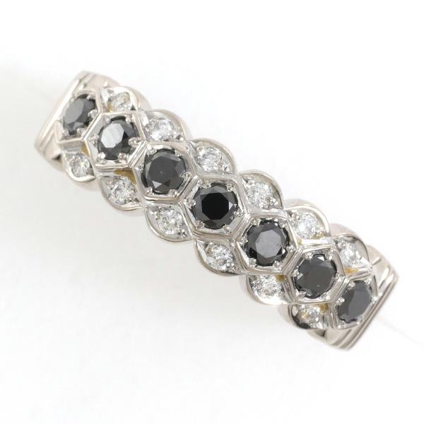 18k White Gold K18 Size 14 Ring with Black Diamond & Diamond - Silver Ladies, Approximately 5.6g