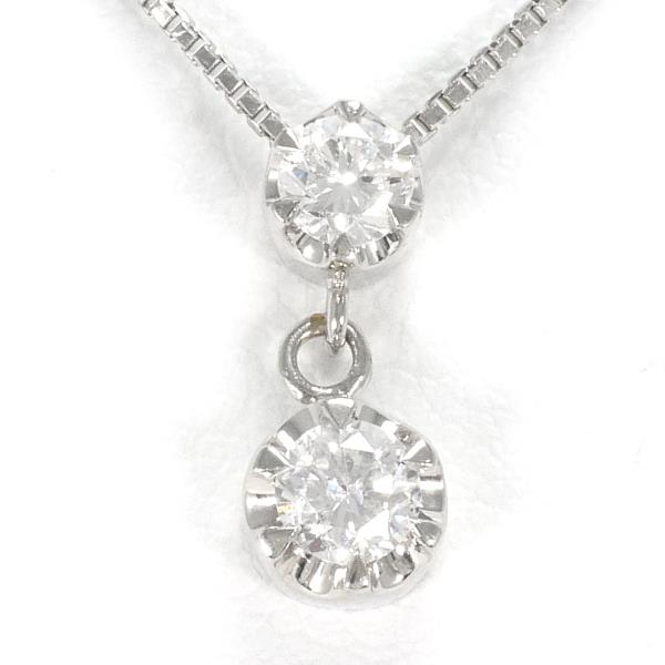 Platinum PT900 & PT850 Necklace with 0.30ct Diamond, Approximately 40cm, Ladies Necklace in Silver Color, 3.1g Total Weight - Used