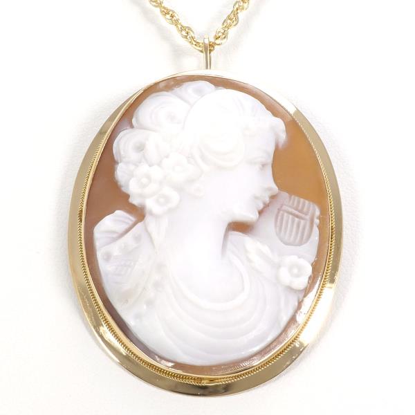 18k Yellow Gold K18 Necklace/Brooch with Shell Cameo - Gold Ladies, Approximately 11.0g and 40cm