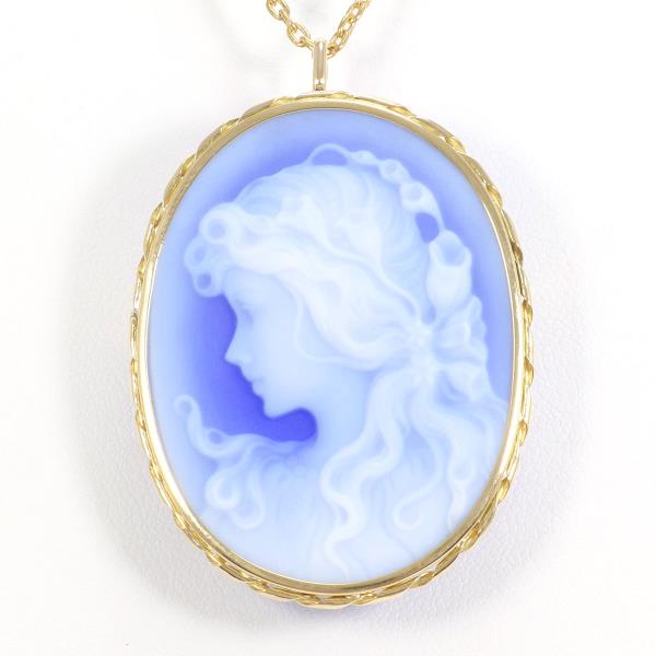 K18 Yellow Gold 18K Stone Cameo Brooch Necklace for Women, Approximately 45cm