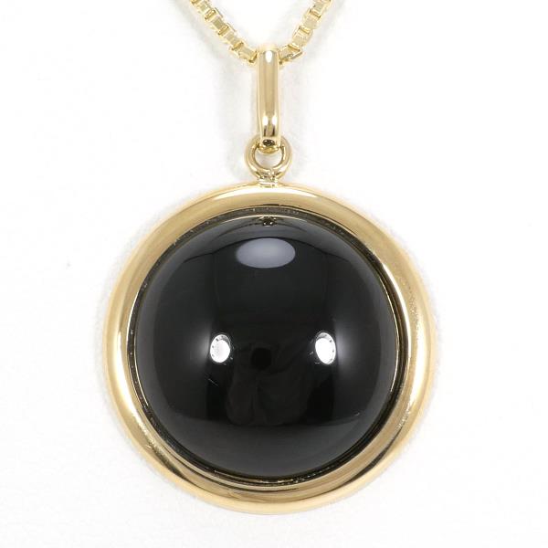 18K Yellow Gold Necklace with Onyx, Approximately 44cm, Ladies Necklace in Gold Color, 6.2g Total Weight - Used