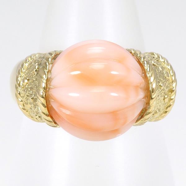18K Yellow Gold Ring with Coral, Size 9.5, Approximate Weight 6.9g, Ladies' Jewelry