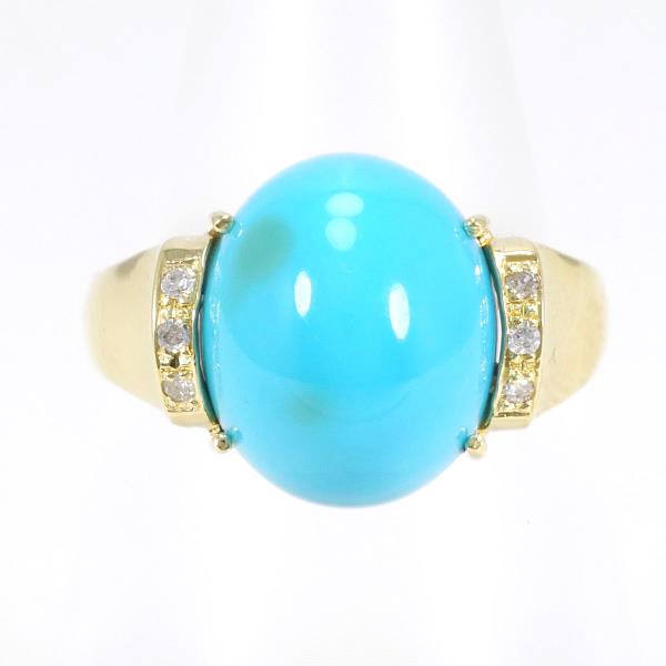 18K Yellow Gold Ring with Turquoise and Diamond, Size 10.5, Approximate Weight 5.8g, Ladies' Jewelry