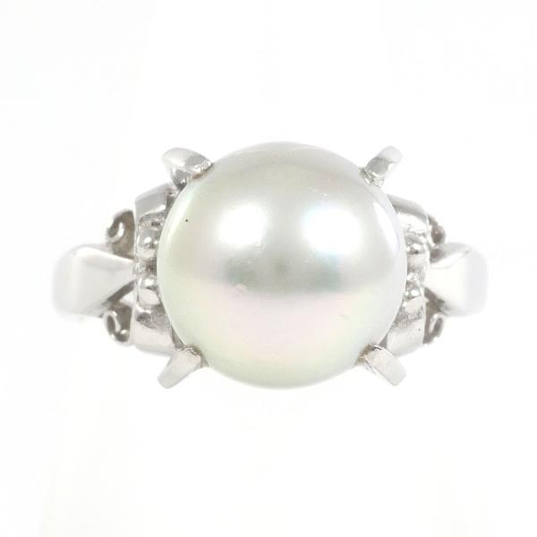[LuxUness]  Platinum PT900 Ring with Approx. 10mm Pearl, Size 9, Ladies Ring in Silver Color, 6.6g Total Weight - Used in Excellent condition