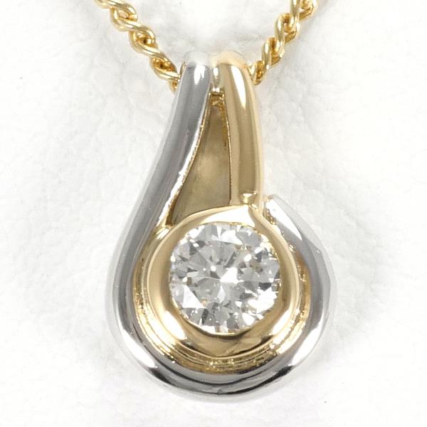 Platinum-K18 YellowGold Diamond 0.145ct Necklace, Total Weight approx 3.1g, 40cm, Women's Gold