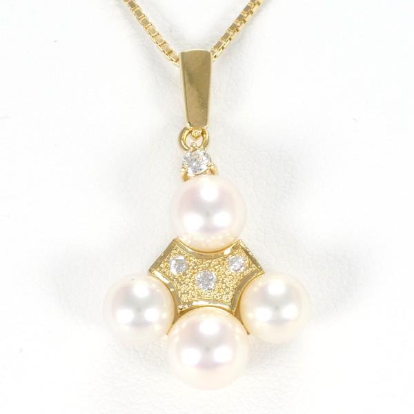 Ladies K18 Yellow Gold Necklace with Diamond & Pearl, Total Weight Approx 5.9 g, Length Approx 45 cm - Gold Jewelry