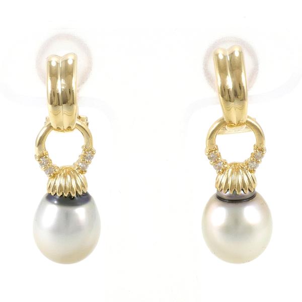 K18 Yellow Gold & Pearl Earrings with Diamonds 0.06 x2, Total weight approximately 7.9g, For Women (Pre-Owned)