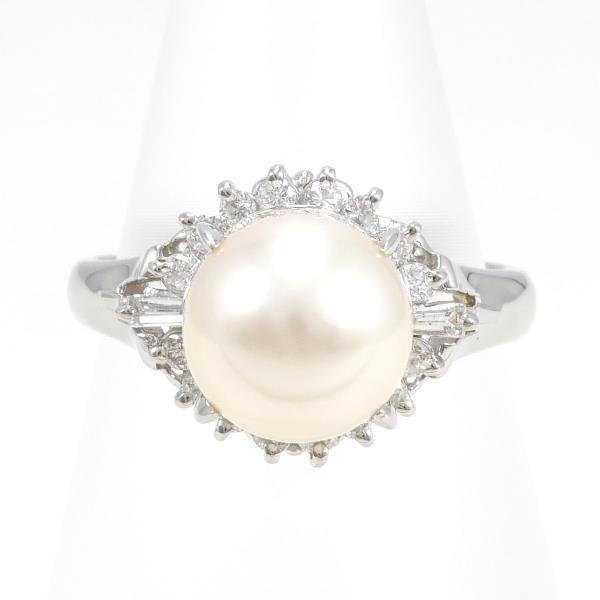 PT850 Platinum Ring with Approximately 9mm Pearl, Diamond 0.31ct, Size 11, Total Weight Approximately 6.6g