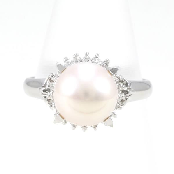 Women's Platinum PT900 Ring with Pearl and 0.17 Carat Diamond, Size 11