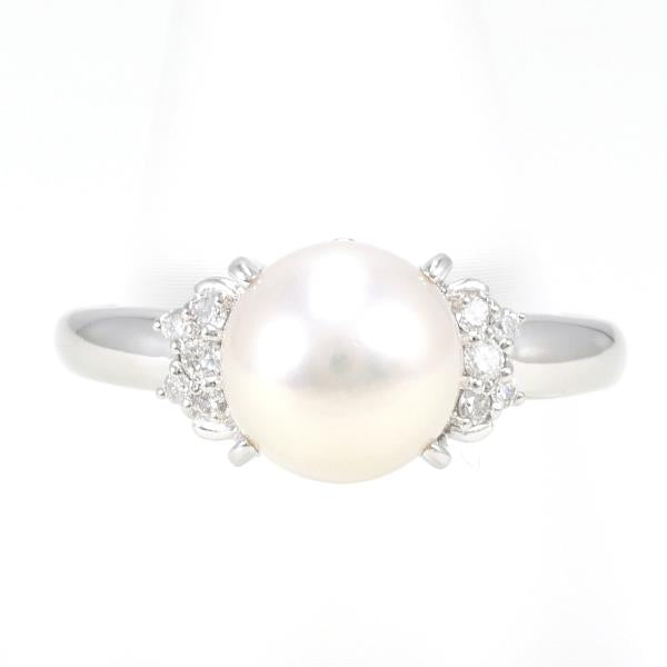 Women's Platinum PT900 Ring with approx 8mm Pearl and D0.11ct Diamond.