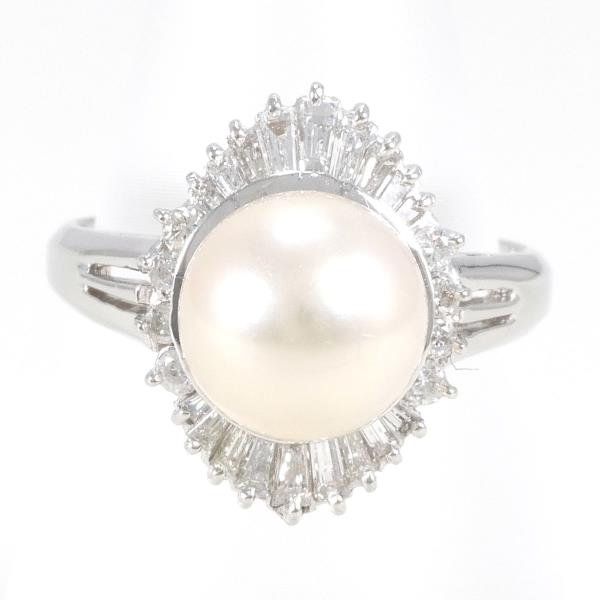 Women's PT900 Platinum Ring with Pearl (~9mm) & 0.61ct Diamond, Size 12.5, Weight
