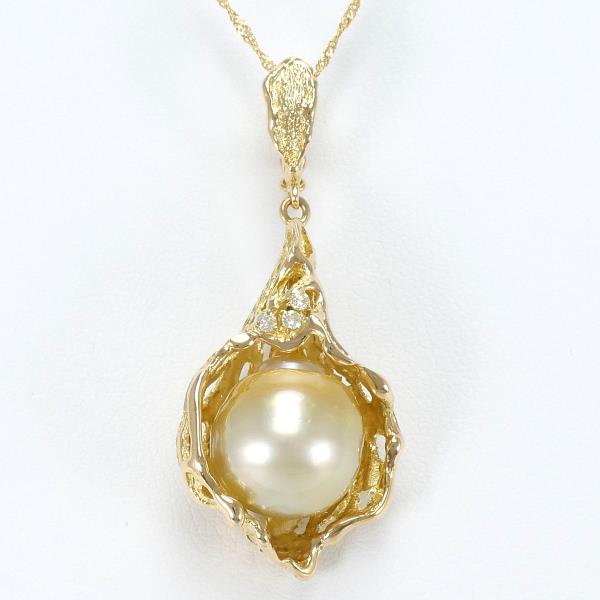 K18 Yellow Gold Necklace with South Sea Pearl and 0.04ct Diamonds, Total Weight Approx. 7.7g, Length Approx. 40cm