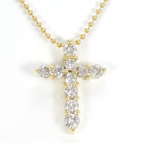 Women's Cross Motif K18 Yellow Gold Necklace with D0.50ct Diamond