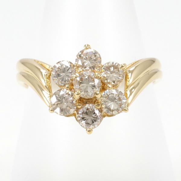 Women's K18 Yellow Gold Ring with 1.00 Carat Brown Diamond, Size 13
