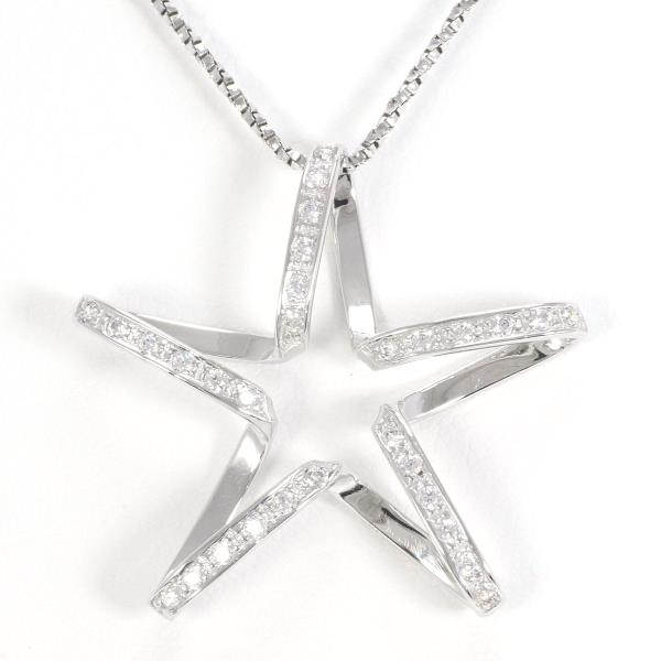 K18 18K White Gold Cubic Zirconia Necklace 0.22 ct, Weight Approximately 5.2g, Length About 40cm, Women's Silver Necklace