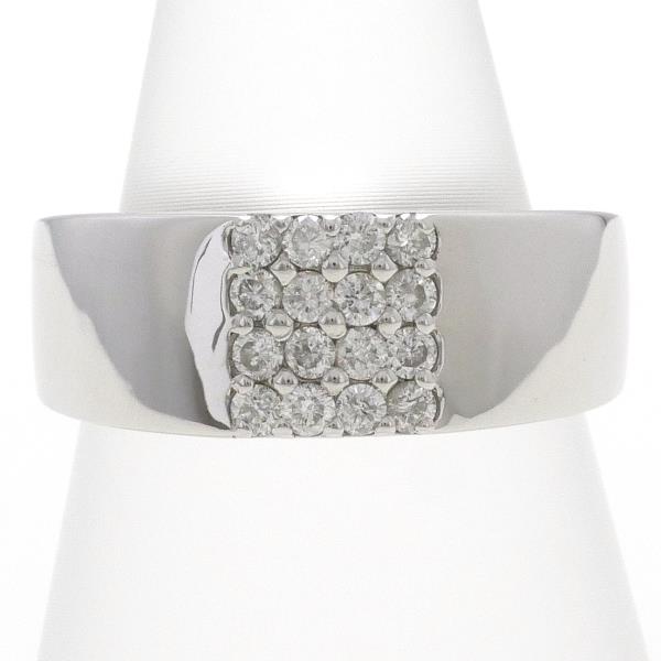 18K White Gold Ring with 0.35ct Diamond, Approximately 7.6g in Weight, Size 11.5