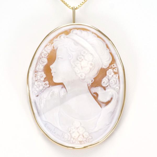 K18 18k Yellow Gold Necklace with Shell Cameo Brooch, Gold for Women, Weight 17.4g, Length 45cm, Pre-loved