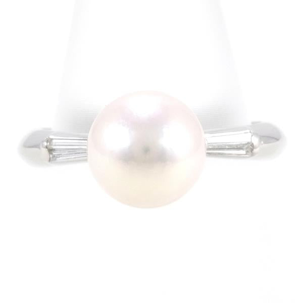 Platinum PT900 Women's Ring with about 8.5mm Pearl and 0.09ct Diamond, Size 11, Silver Color, Total Weight About 6.7g
