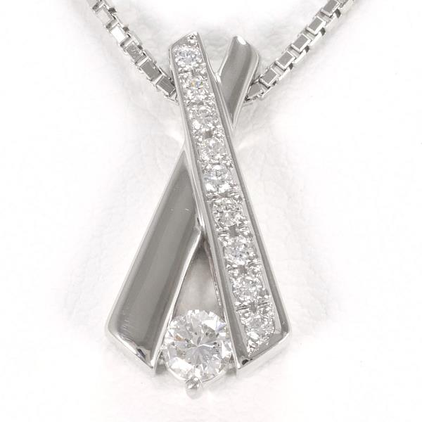 Platinum PT900/PT850 Necklace with Diamonds 0.15ct & 0.09ct, Silver for Women, Weight 7.1g, Length 40cm, Pre-loved